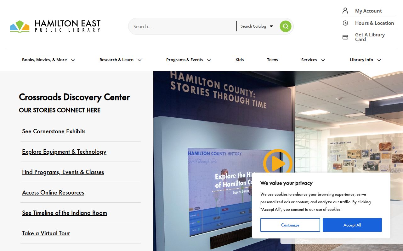Hamilton East Public Library Crossroads Discovery Center for Westfield local history research