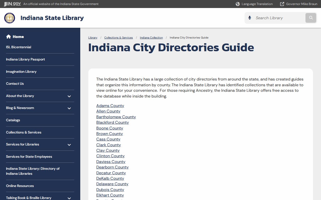 Indiana State Library city directories research guide for Westfield historical directory work