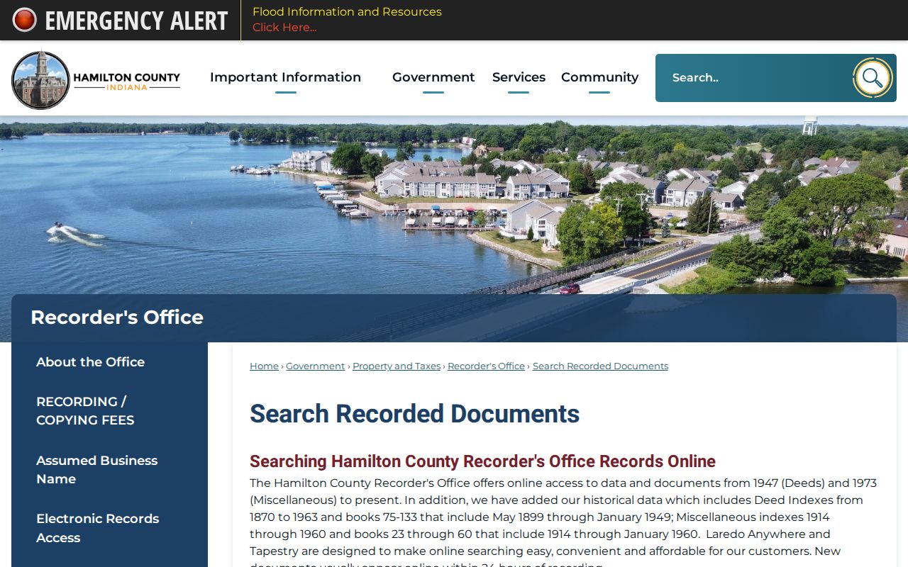 Hamilton County recorded document search for Westfield deeds