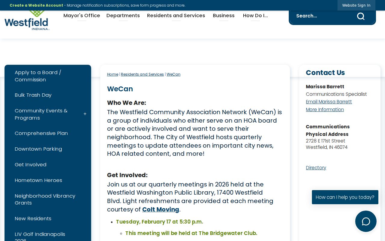 Westfield neighbors WeCan neighborhood association network