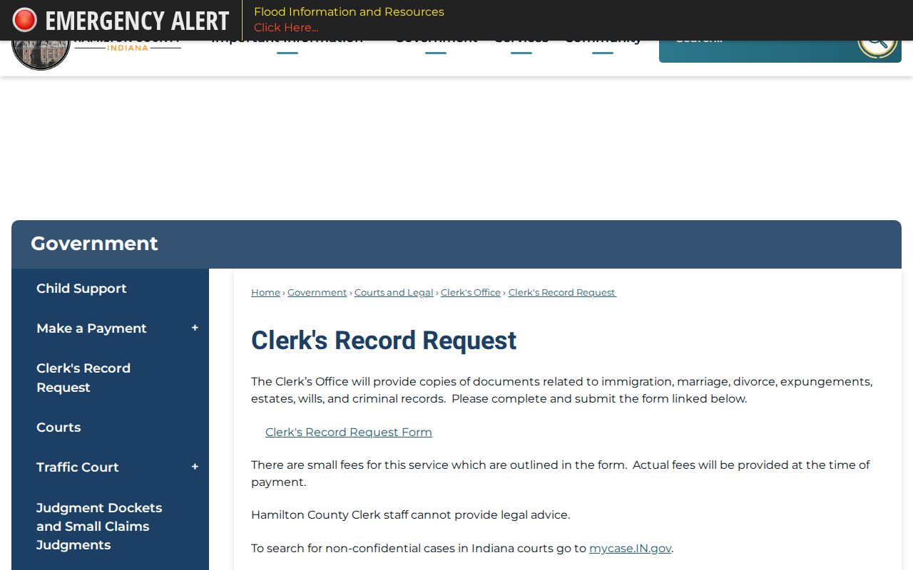 Westfield resident lookup Clerk record request page